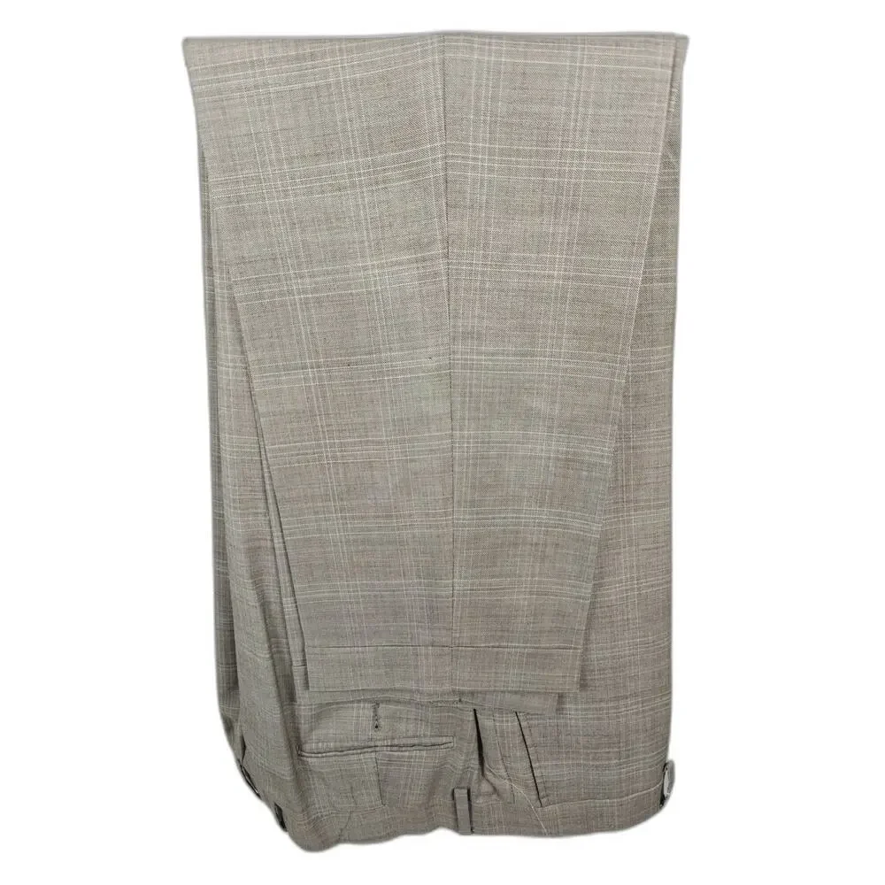 Joseph Abboud Men's Tan Windowpane Plaid Suit 2-Piece Set Size 48 Short Beige